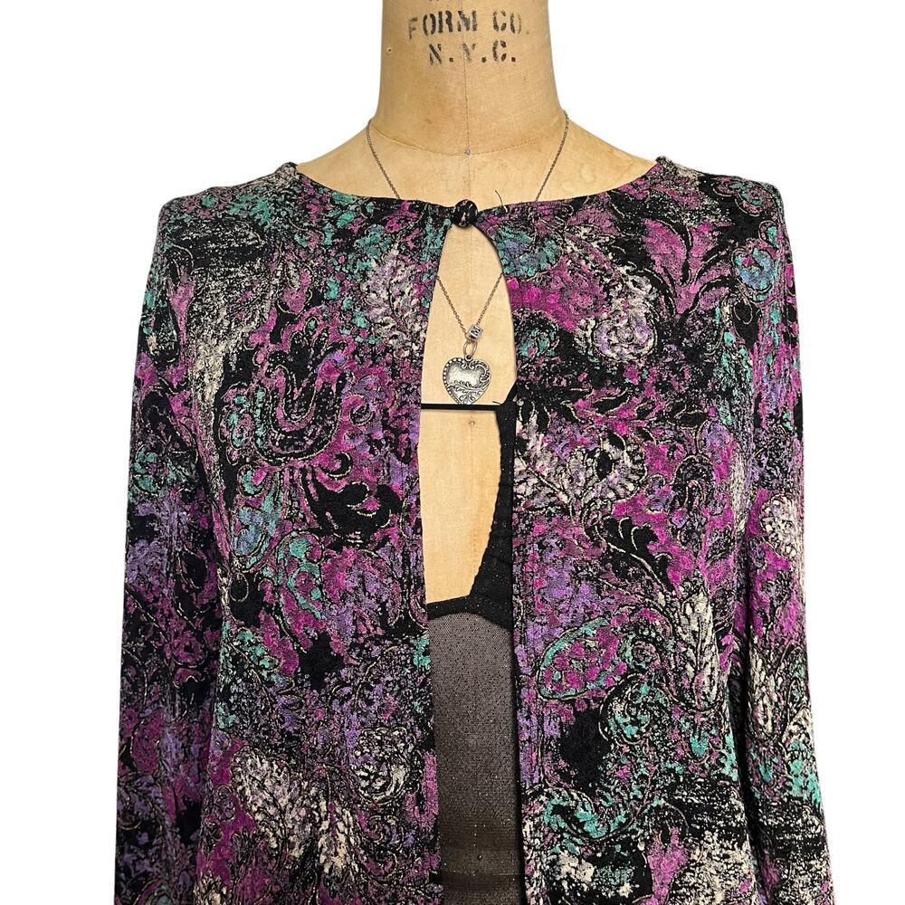 MSK Retro Print Open Front‎ Top Beaded Tassel Hem Layering Size L - Picture 5 of 9